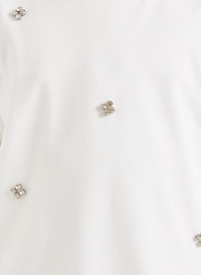 Styli Girls White Puff Sleeve Embellished Top - Image 3